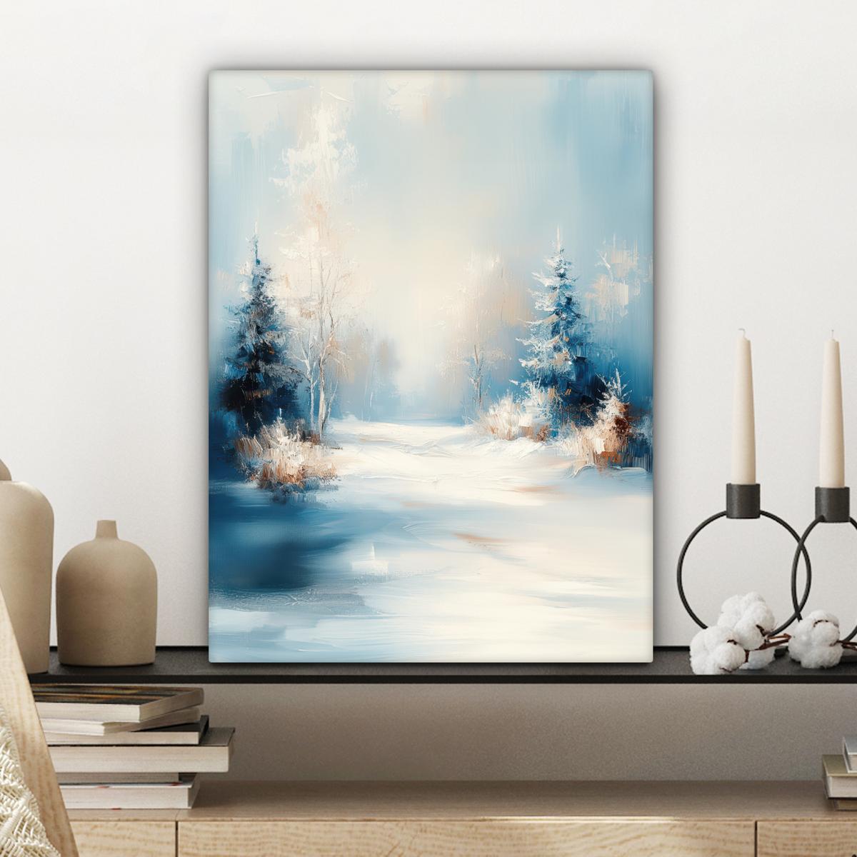LEINWANDBILD Wald - Winter - Natur - Abstrakt - Schnee Room Decor 30x40 cm - Weiß, Textil (30/40cm) - MuchoWow