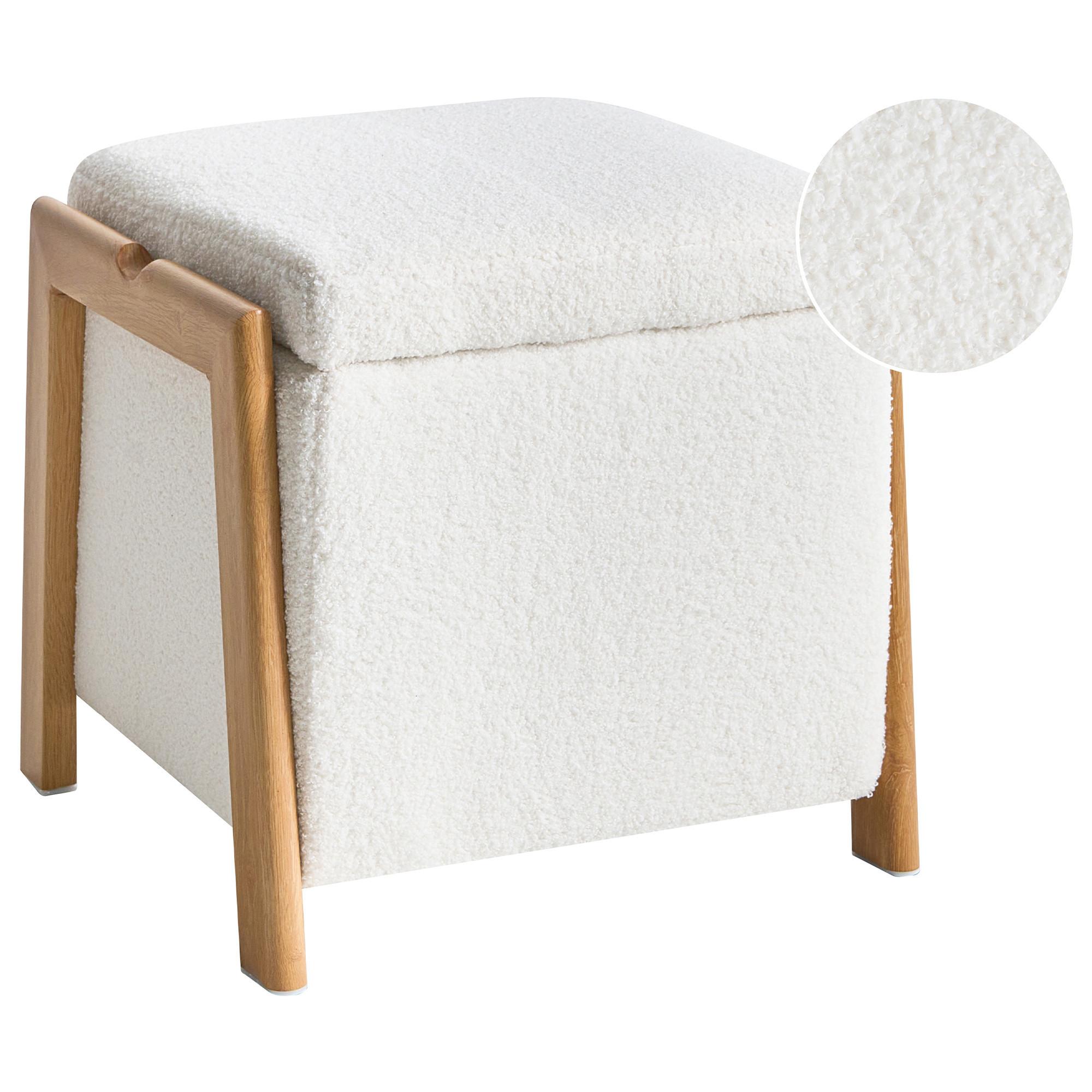 POUF mit Stauraum Bouclé 45 cm Weiß Edland - Weiß, Textil (45/44/43cm) - Beliani