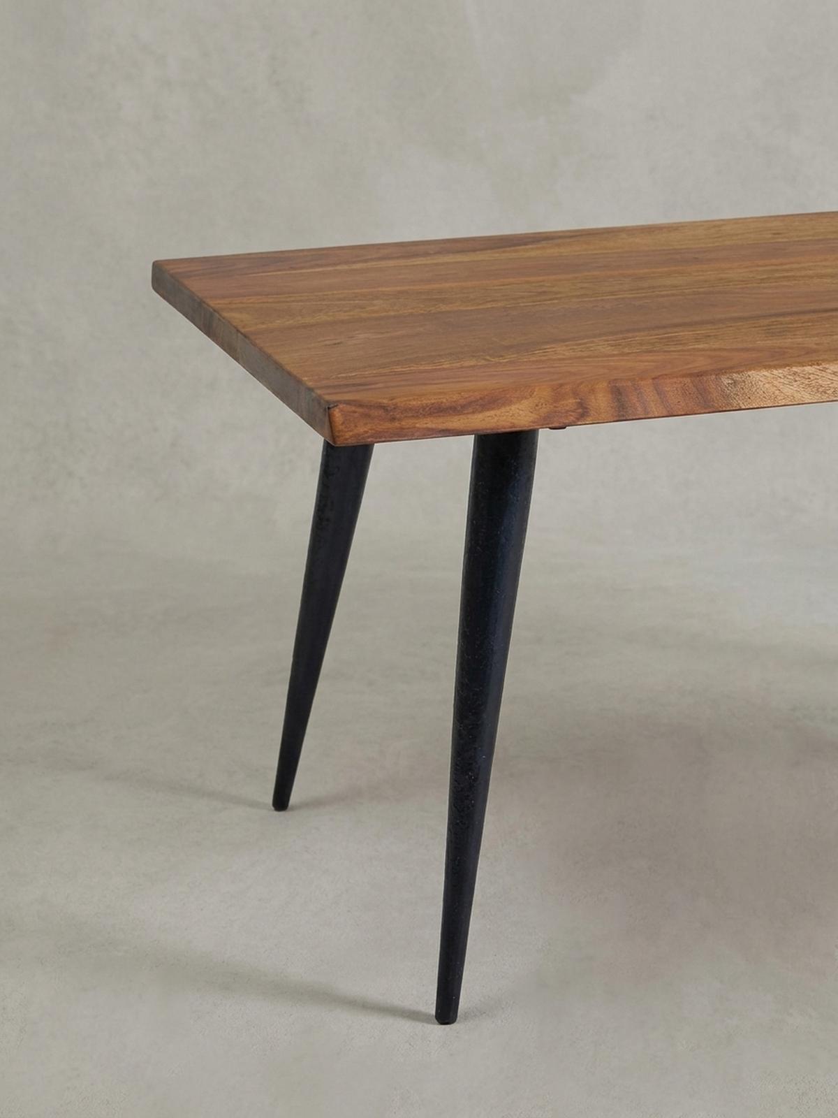 COUCHTISCH Sheesham Massivholz in Natur mit Baumkante und Metallgestell, 110x60x40 cm, Handgefertigt, Schutzlack-beschichtet - Schwarz/Braun, Holz/Metall (60/110/40cm) - KADIMA DESIGN