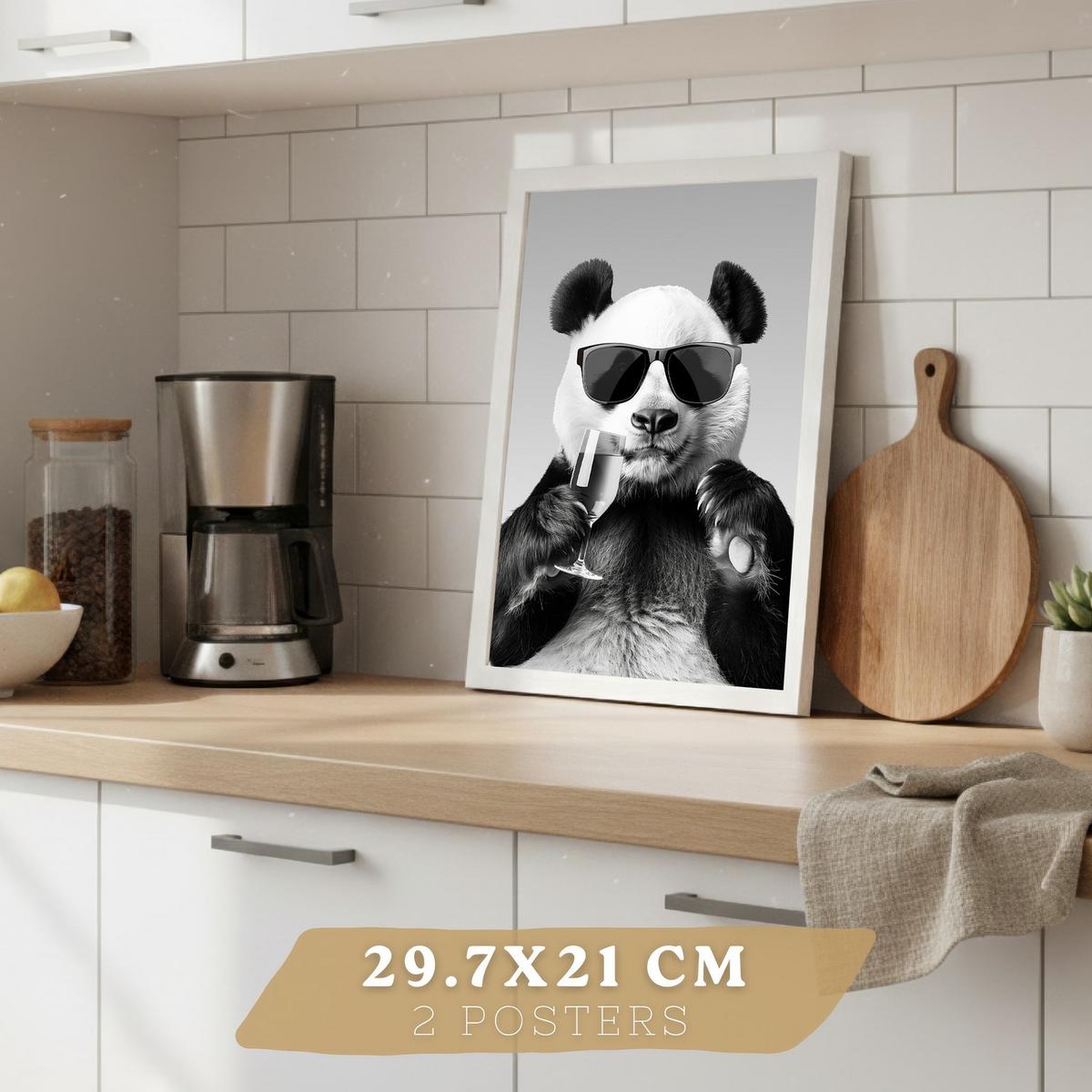 POSTER 4er Set Lustige Tiere Schwarz Weiß Wandbilder Hase Panda Golden Retriever Koch Küche Deko Weißer Rahmen A4 - Weiß, Papier (29.7/1/21cm) - Nacnic