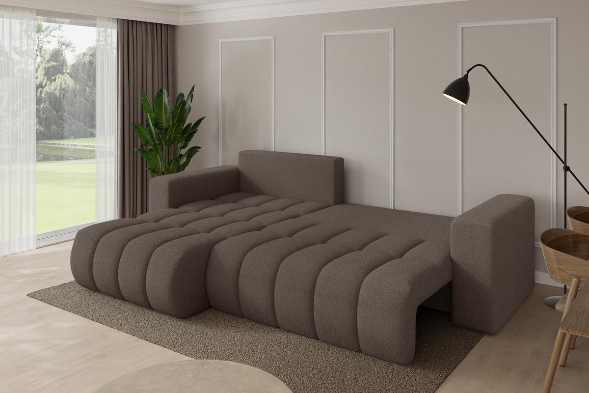ECKSOFA mit Schlaffunktion Ottomane Links MILA-L-v1 277x195x86 Braun Bouclé - Schwarz/Braun, Holzwerkstoff/Kunststoff (277/194cm) - ALTDECOR