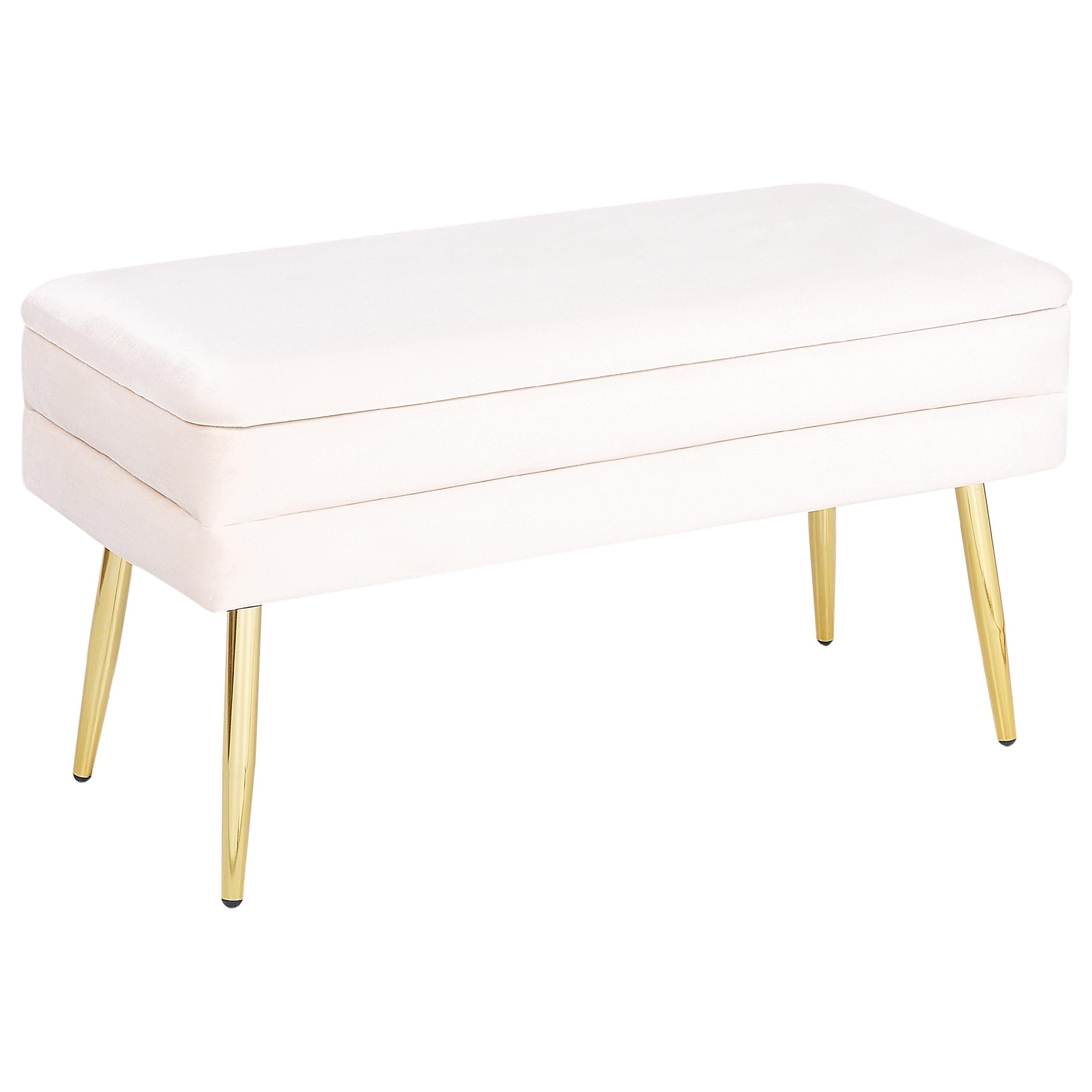 TRUHENBANK Cremeweiß Durham - Goldfarben/Creme, Textil (79/43/37cm) - Beliani