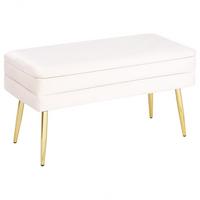 TRUHENBANK Cremeweiß Durham - Goldfarben/Creme, Textil (79/43/37cm) - Beliani