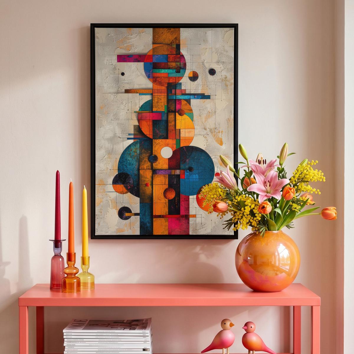 LEINWAND Bilder mit Rahmen - Vintage - Moderne Kunst - Orange - Geometrische Formen - 40x60 - Multicolor, Textil (40/60cm) - MuchoWow