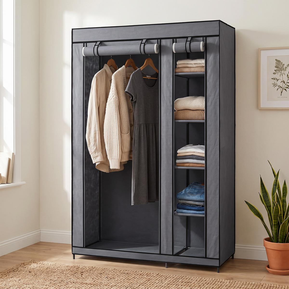 KLEIDERSCHRANK Vliesstoff Stahl Grau - Grau, Textil/Metall (45/175/110cm) - HOMCOM