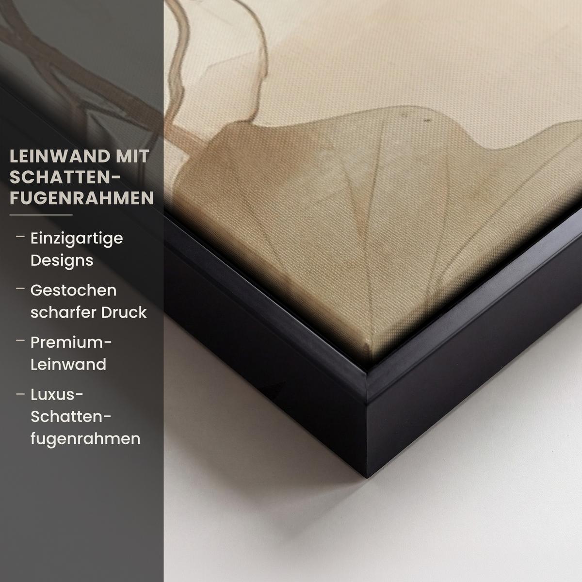 LEINWAND Bilder mit Rahmen - Blumen - Japandi - Wabi sabi - 90x90 - Sandfarben, Textil (90/90cm) - MuchoWow