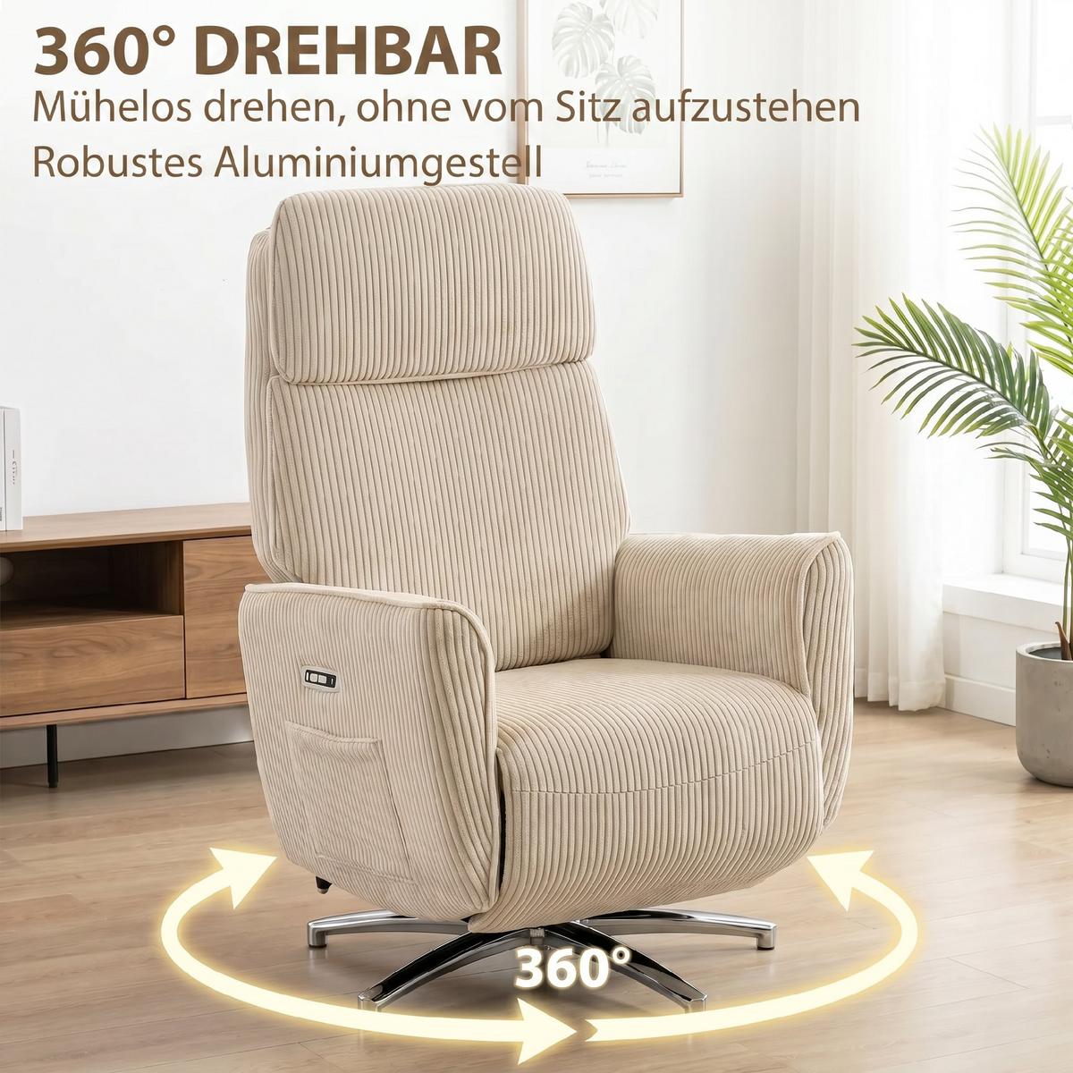 RELAXSESSEL Polyester Cremeweiß - Silberfarben/Creme, Textil/Metall (76/114/87cm) - HOMCOM