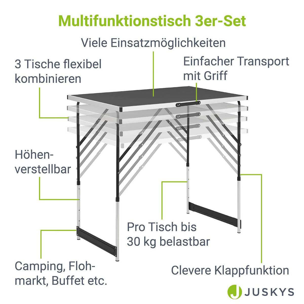 MULTIFUNKTIONSTISCH höhenverstellbar 3er-Set - Schwarz, Holz (100/60/73cm) - Juskys