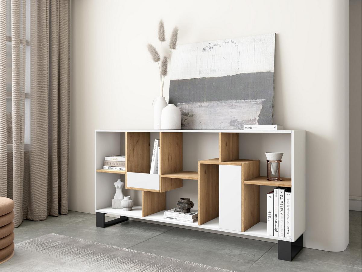 REGAL Bibliothek, Weiß und Eiche, 67/31/174cm - Eichefarben/Weiß, Holzwerkstoff (67/174/31cm) - Skraut Home