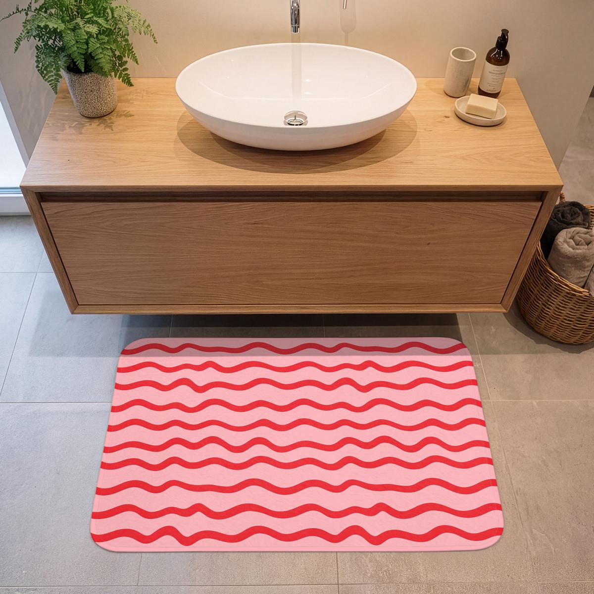 BADEMATTE Verspielt - Muster - Rot 90x60 cm - Rosa, Textil (90/60cm) - OnlyWow