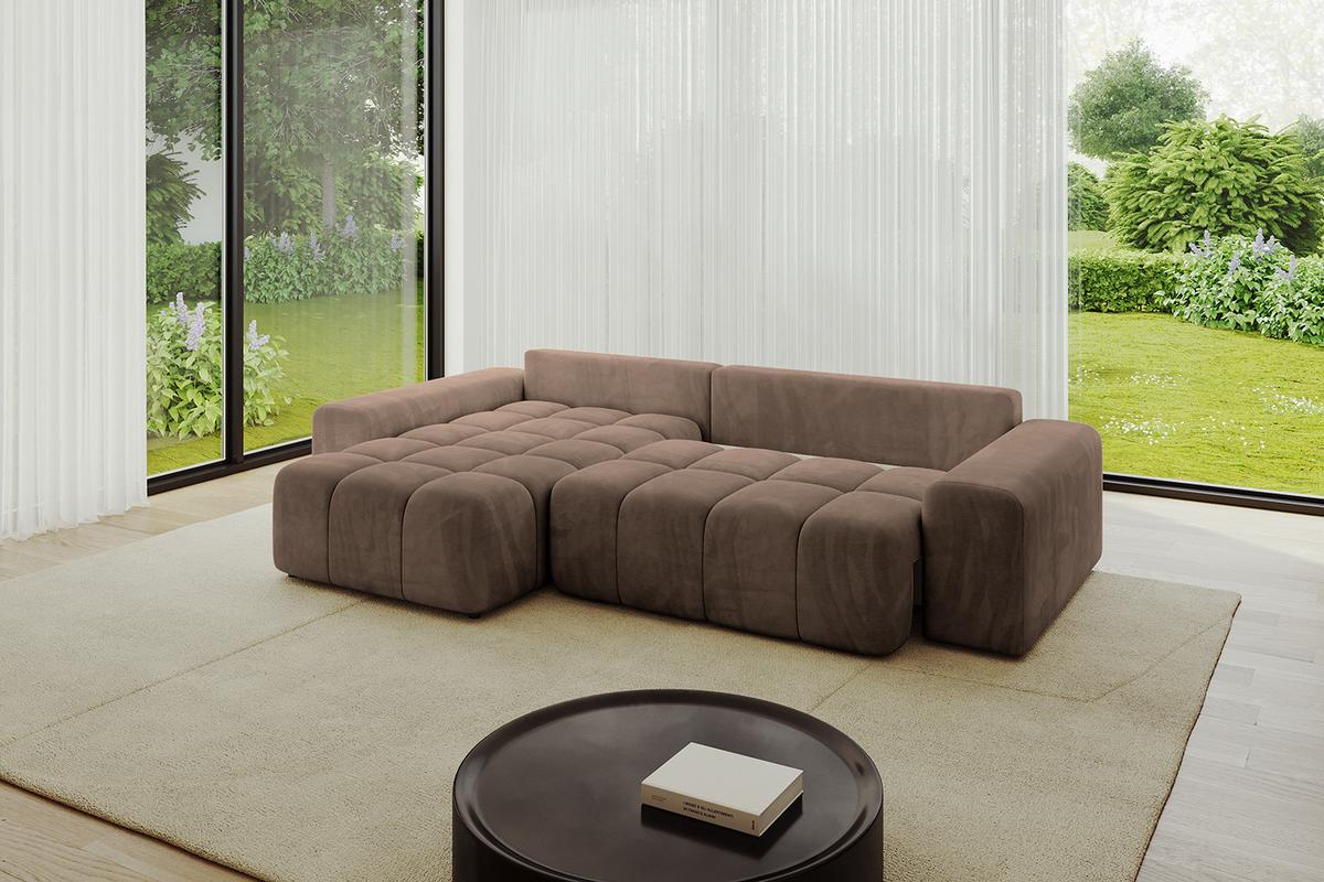 ECKSOFA Ottomane links ENIL-L 297x189x68 Braun Velours - Braun, Holzwerkstoff/Kunststoff (297/189cm) - ALTDECOR