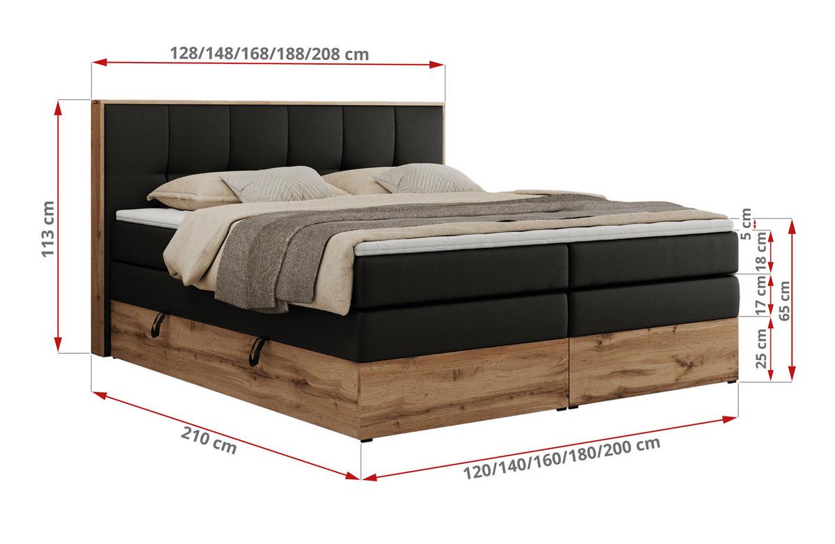 BOXSPRINGBETT ALBERO 1 KING 160/200 Schwarz Kunstleder - H4 - Schwarz, Holz/Textil (160/200cm) - MKS
