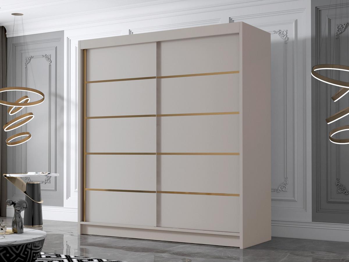 SCHIEBETÜRENSCHRANK Bali IV - Goldfarben/Naturfarben, Holzwerkstoff/Metall (180/215/58cm) - MIRJAN24