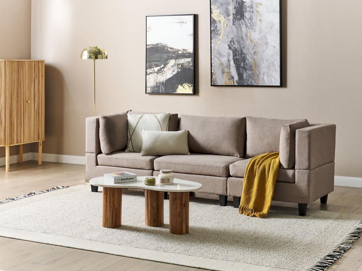 3-SITZER-SOFA Leinenoptik braun Unstad - Schwarz/Braun, Textil (228/72/76cm) - Beliani