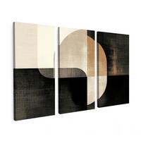 LEINWANDBILD 3er Set Formen - Abstrakt - Gold 150x100 cm - Schwarz, Textil (150/100cm) - MuchoWow