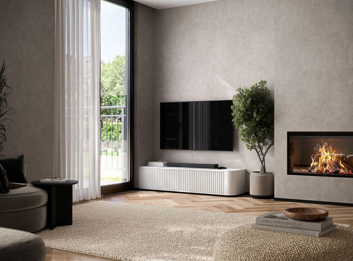TV-LOWBOARD Aurora Weiß matt 140 cm mit niedrigen Füße - Weiß, Holzwerkstoff (140/31/35cm) - Meble Lindner