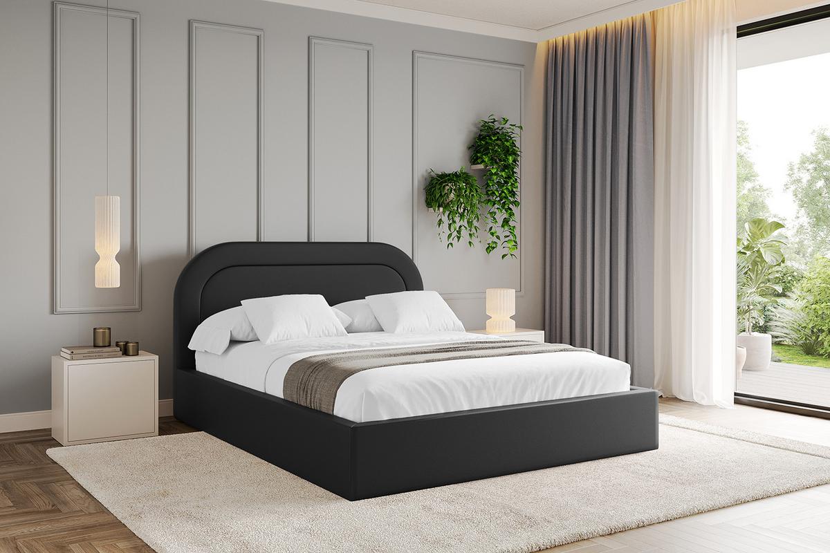 POLSTERBETT mit Bettkasten und Lattenrost, Boxbett ohne Matratze - LERAY 120x200 Schwarz Kunstleder - Schwarz Hochglanz, Holzwerkstoff/Textil (120/200cm) - ALTDECOR