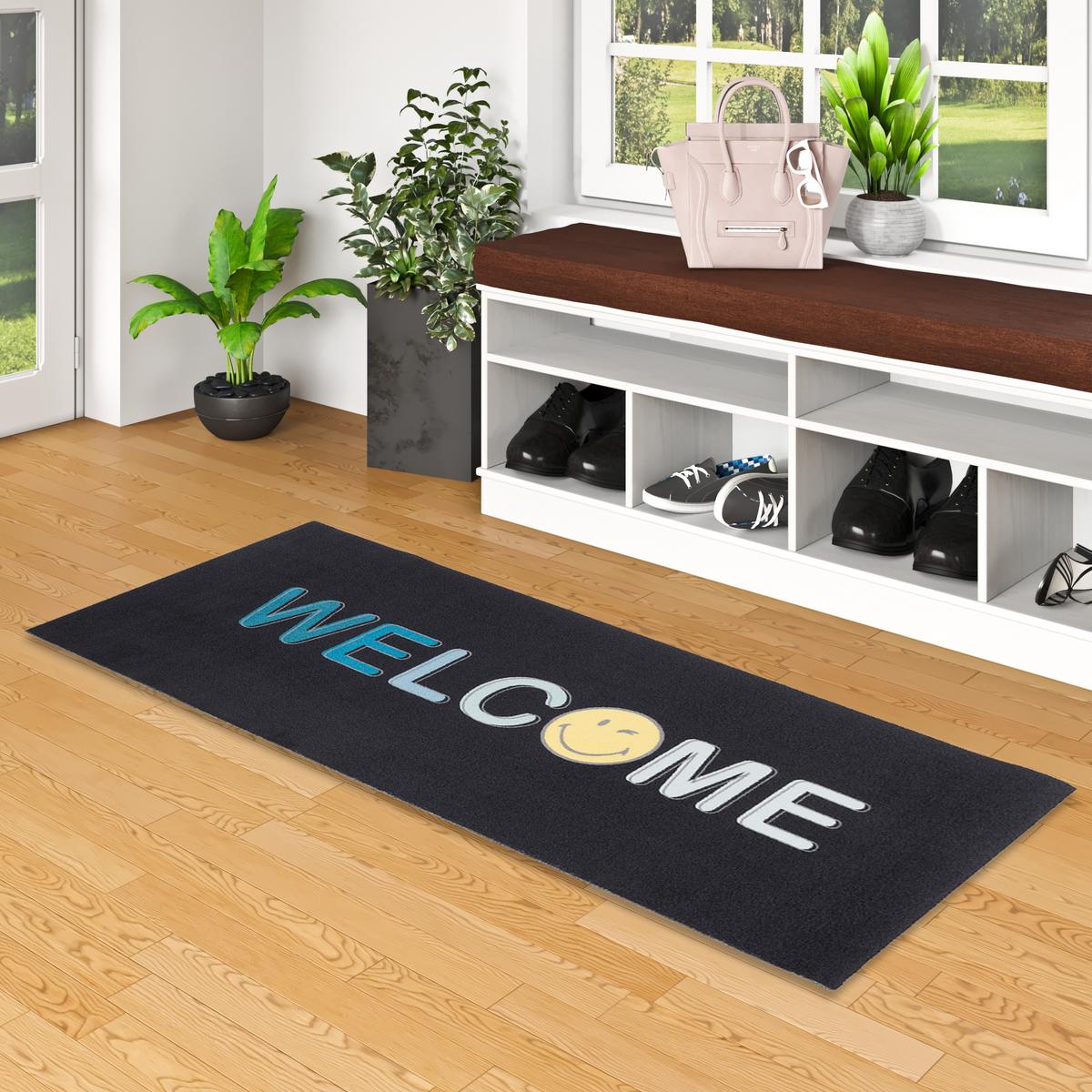 KÜCHENLÄUFER TEPPICH TRENDY SMILEY WELCOME - Schwarz, Textil (45/145cm) - Pergamon