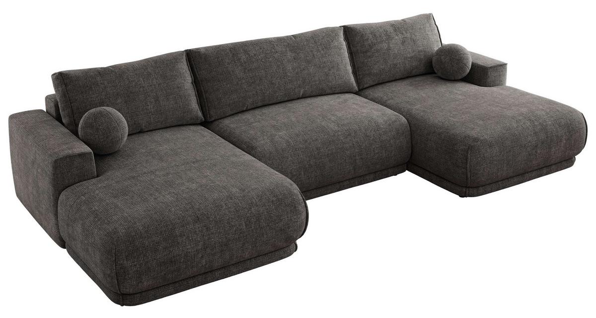 WOHNLANDSCHAFT RINA U Grau Schenille grob gewebt - Schwarz/Grau, Kunststoff/Textil (360/85/170cm) - MKS
