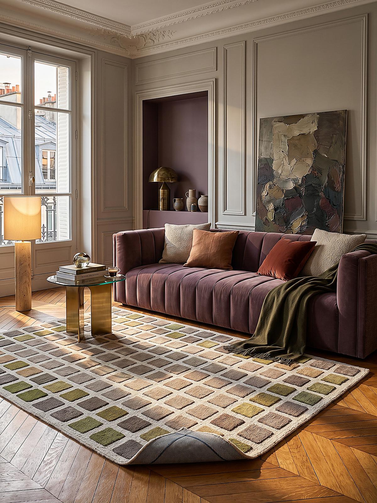 WOLLTEPPICH handgetuftet HAMPS, Quadratraster, Erdtöne-Grün, 200 x 290 cm - Grün, Textil (200/290cm) - KADIMA DESIGN