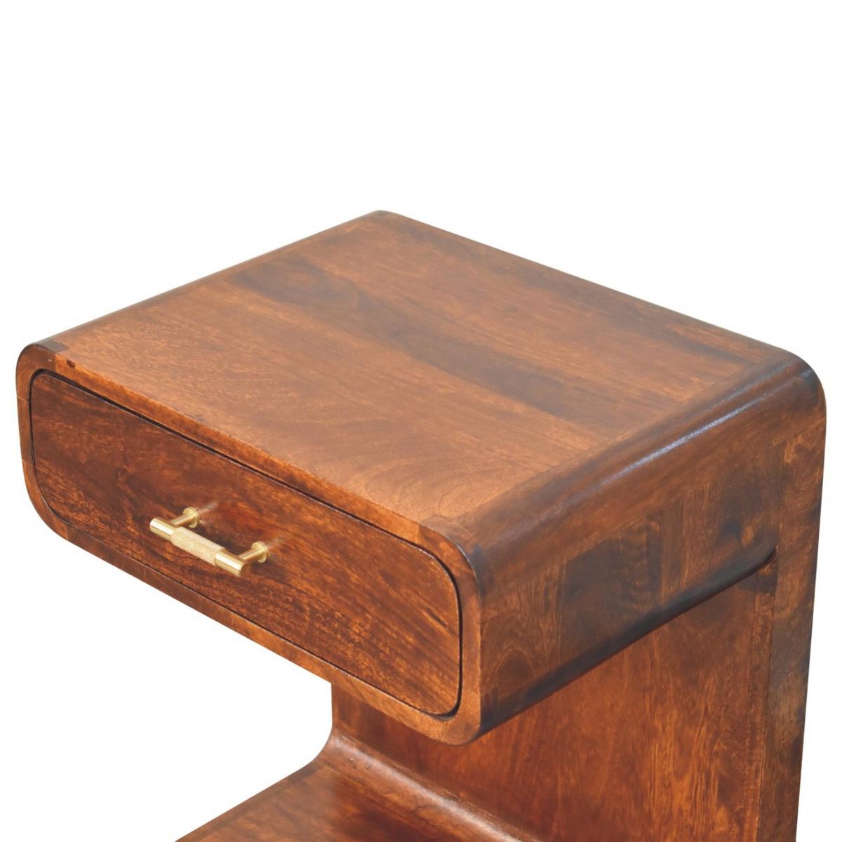 NACHTKASTEN Kastanie T-Stange Abgerundet, 1 Schublade und Offener Bereich, Dunkelbraun - Dunkelbraun/Messingfarben, Holz/Metall (45/55/35cm) - Artisan Furniture