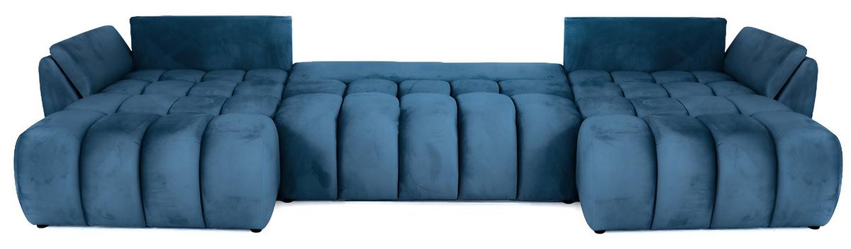 ECKSOFA Iris U mit Schlaffunktion und Bettkasten, U-Form – Dunkelblau Samt 382/184/85 cm - Blau/Schwarz, Kunststoff/Textil (382/184cm) - WFL GROUP