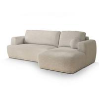 ECKSOFA SENTI N R-S Creme Boucle-Stoff mit Schlaffunktion - Creme/Schwarz, Holz/Kunststoff (246/148cm) - MASSENO