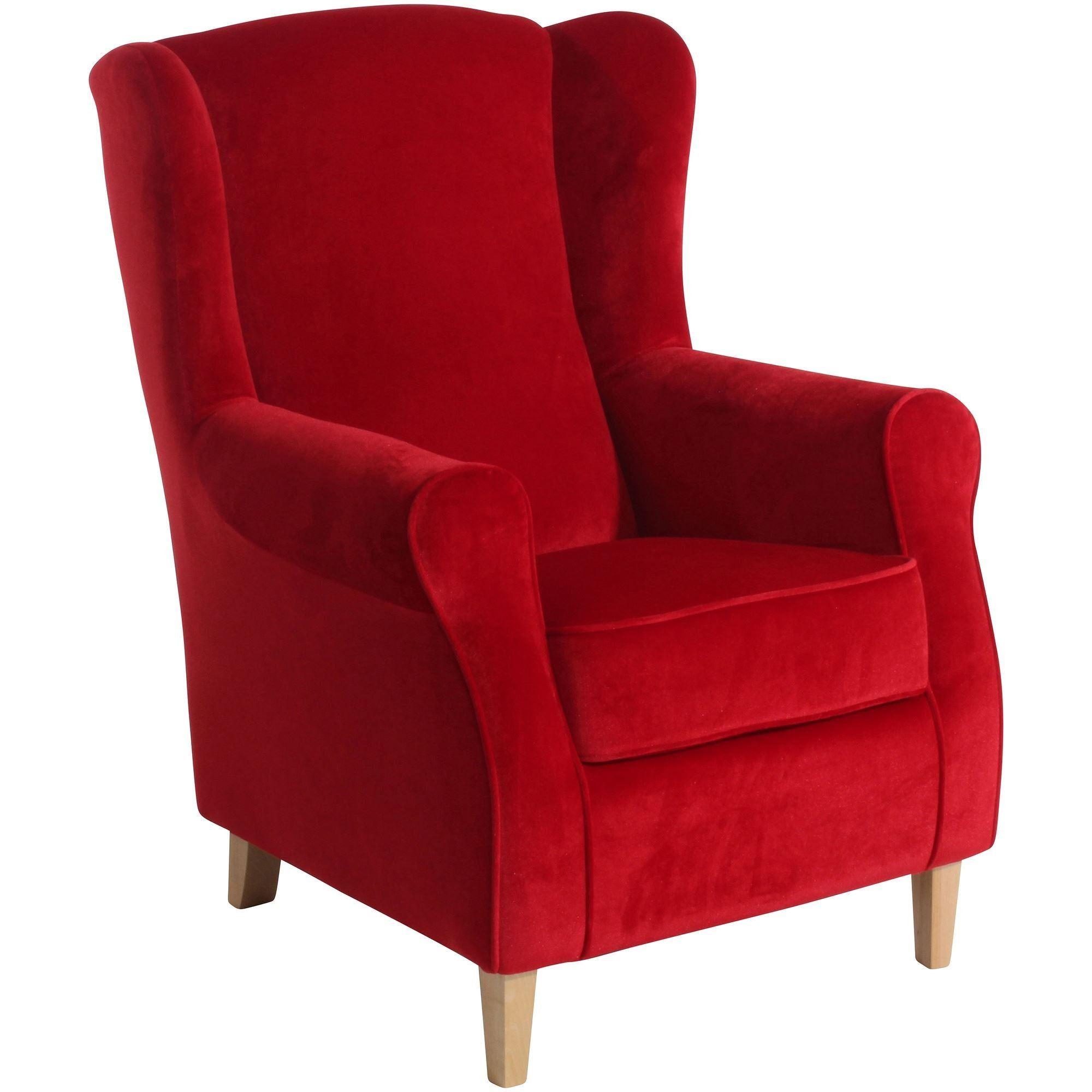 OHRENSESSEL Karlen Bezug Samtvelours Buche natur / rot - Rot/Buchefarben, Kunststoff (86/103/77cm) - 58aufmkessel