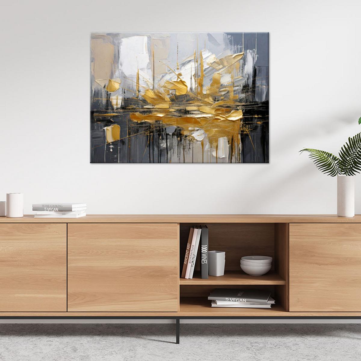 LEINWANDBILD Abstraktion 100x70cm - Goldfarben, Textil (100/70cm) - Feeby
