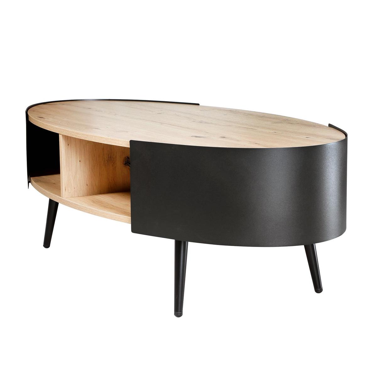COUCHTISCH mit schwarzen Metallseiten 120/60/39 cm - Eschefarben, Holzwerkstoff (68/60/39cm) - Calicosy