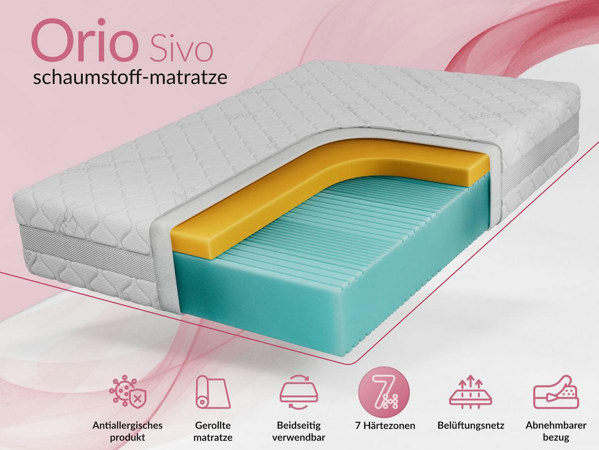 VISCOMATRATZE ORIO - 200/200 - H2 - Sivo - Weiß, Textil (200/200cm) - MKS