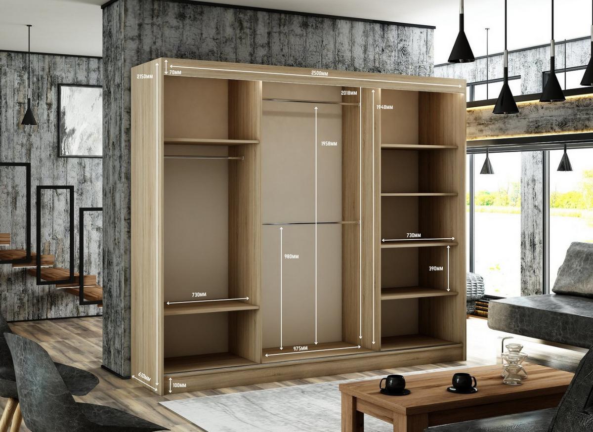 KLEIDERSCHRANK VILAN mit Lamel - 250 cm - Sonoma Eiche|Eichefarben - Eichefarben/Sonoma Eiche, Holzwerkstoff (250/215/61cm) - ALTDECOR