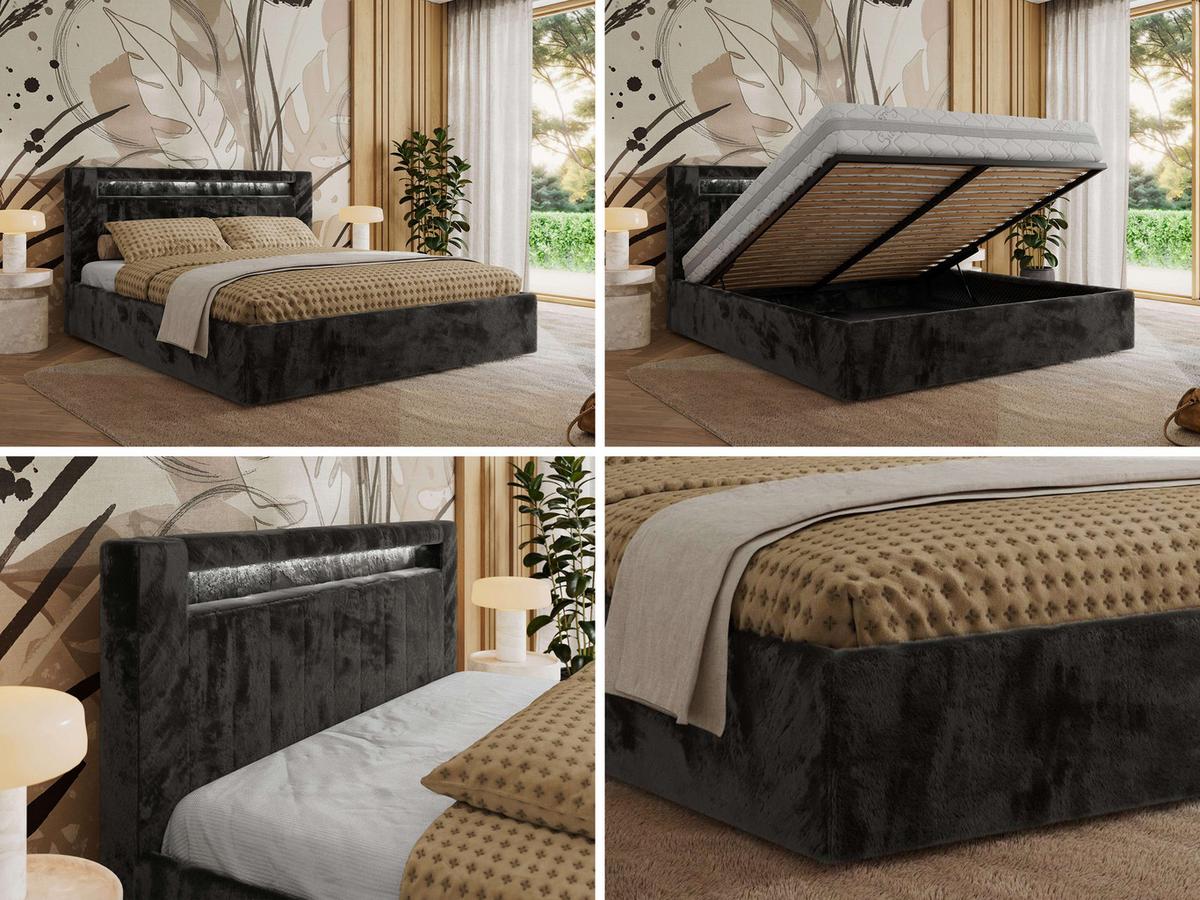POLSTERBETT GOLD 5 CLASSIC 140/200 - Dunkelgrau Plüsch - Multipocket-Matratze - Dunkelgrau, Textil (140/200cm) - MKS
