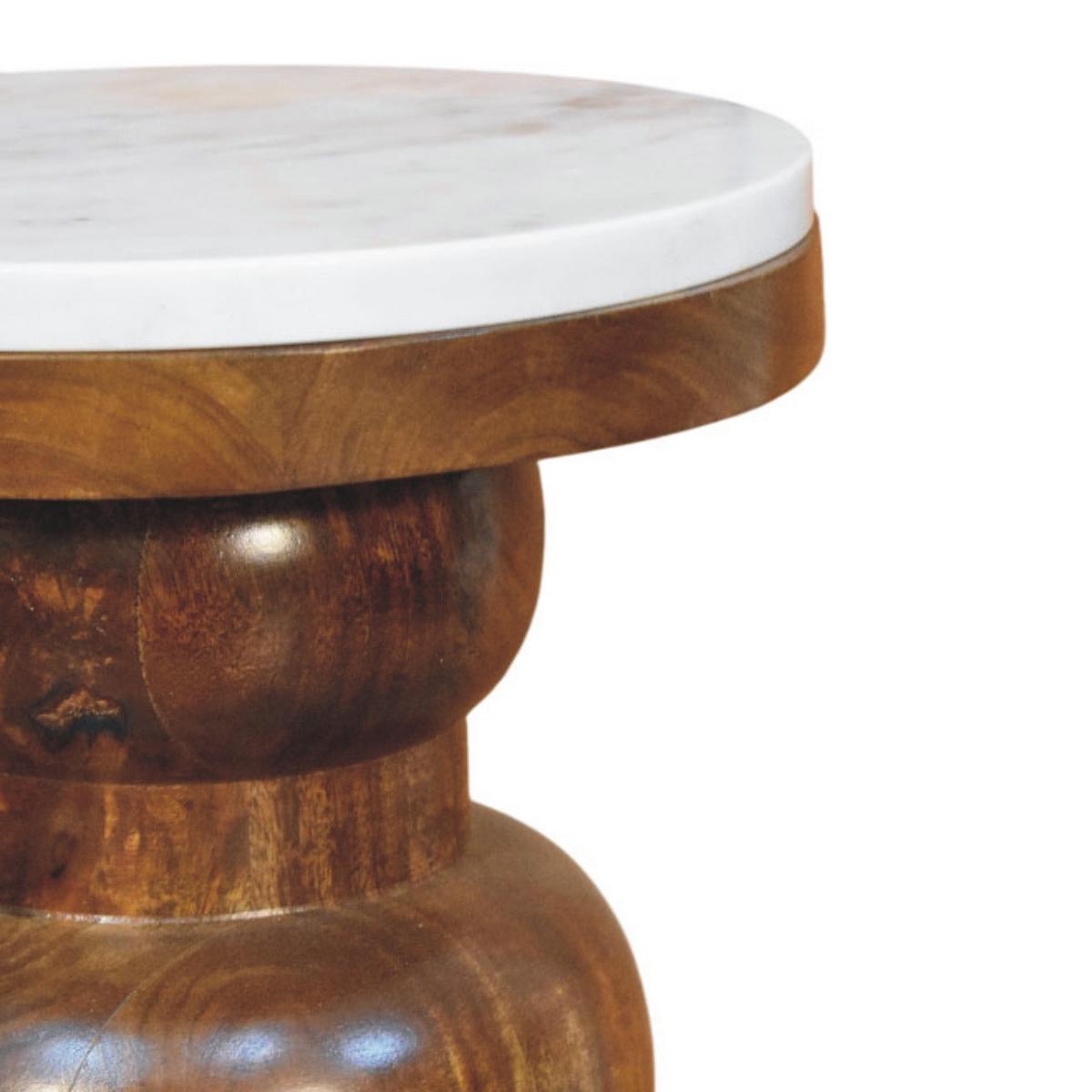 BEISTELLTISCH mit Amber-Eichen-Finish, Marmorplatte oben, poliertes Braun - Braun, Holz (27/27/45cm) - Artisan Furniture