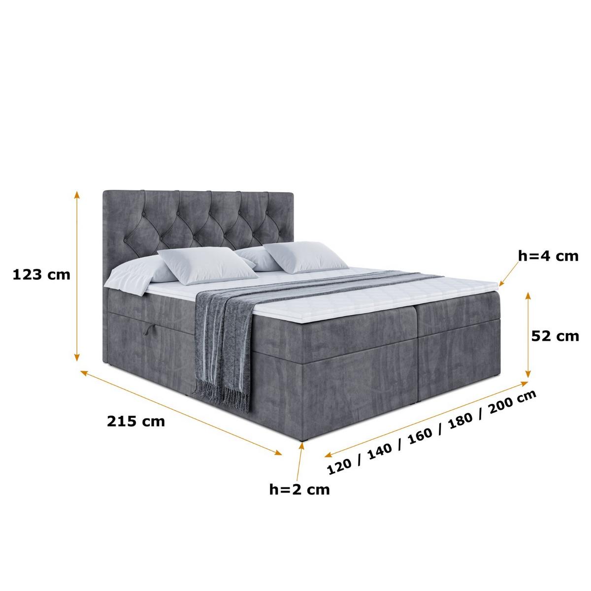BOXBETT mit Matratze H4 und Lattenrost - MIRAGE - 140x200 - H4 - Dunkelgrau - Dunkelgrau, Holzwerkstoff (140/200cm) - ALTDECOR