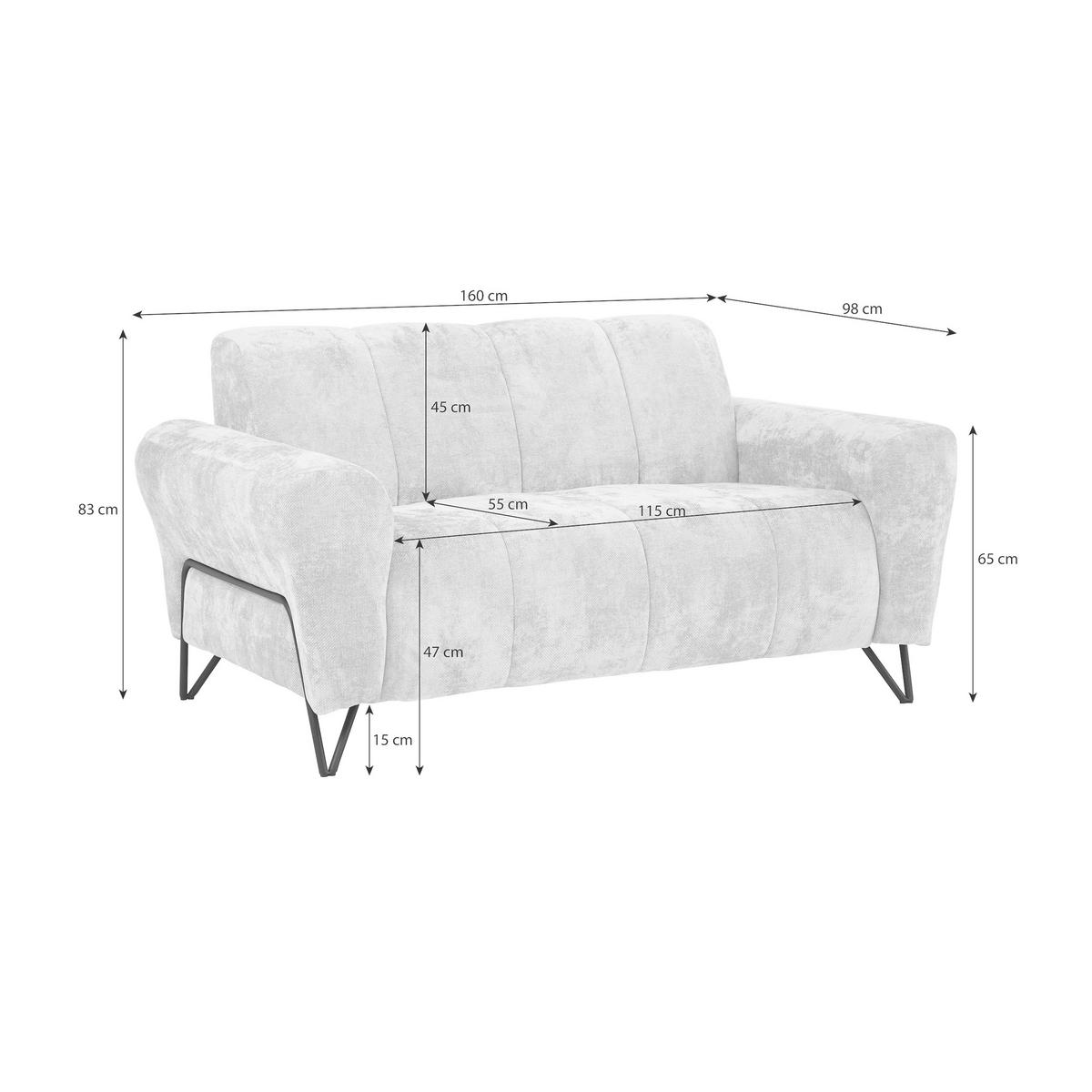 2-SITZER SOFA Volare ohne Schlaffunktion Hellgrau - Hellgrau/Schwarz, Textil/Metall (160/83/98cm) - Beautysofa