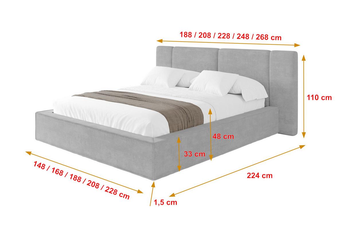 POLSTERBETT mit Bettkasten und Lattenrost, Bett mit Matratze H3/H4 - RIVO 200x200 Grau - Hellgrau, Holzwerkstoff/Textil (200/200cm) - ALTDECOR