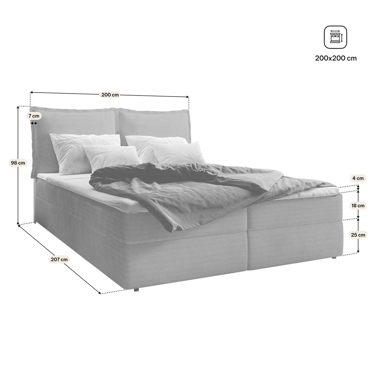 BOXBETT LENTE 200x200 cm mit Matratze und Topper, H2+H3 - Grün - Grün, Holz (200/200cm) - MASSENO