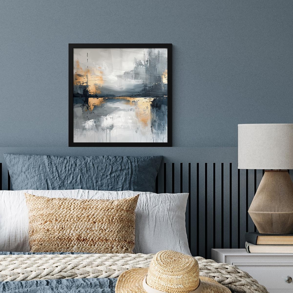 POSTER MIT RAHMENGERAHMTES BILD Kunst - Grau - Gold - Abstrakt 40x40 cm - Dunkelgrau, Papier (40/40cm) - MuchoWow