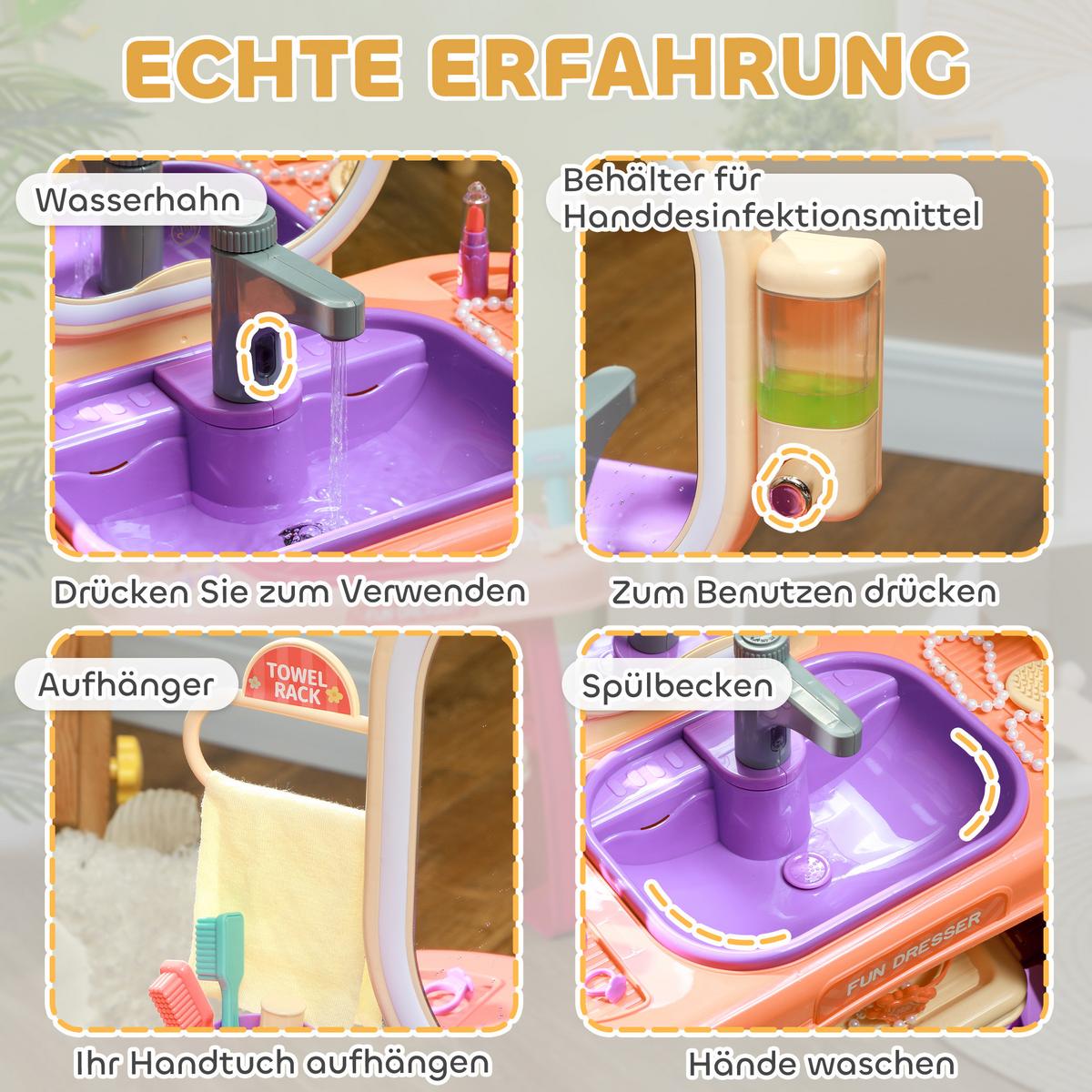 SCHMINKTISCH Kinder Frisiertisch mit Spiegel, LED Licht, Musik für 3-6 Jahre - Violett, Kunststoff (29/71/55cm) - AIYAPLAY