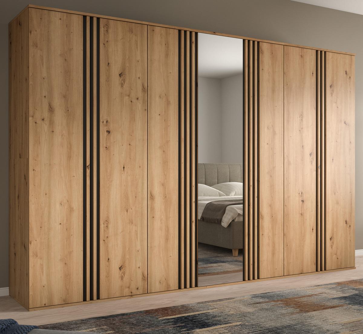 KLEIDERSCHRANK Eiche Artisan, grau 280 x 192 cm 7-türig, Drehtürenschrank mit Spiegel - Anthrazit/Eiche Artisan, Holzwerkstoff (280/192/56cm) - Inn.Furn
