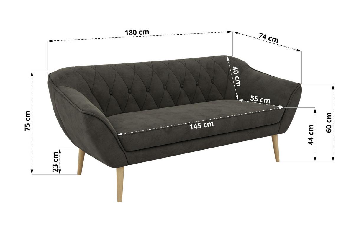 3-SITZER-SOFA PIRS - Dunkelgrau Velvet - Holzbeine - Dunkelgrau/Buchefarben, Holzwerkstoff/Textil (180/75/74cm) - MKS