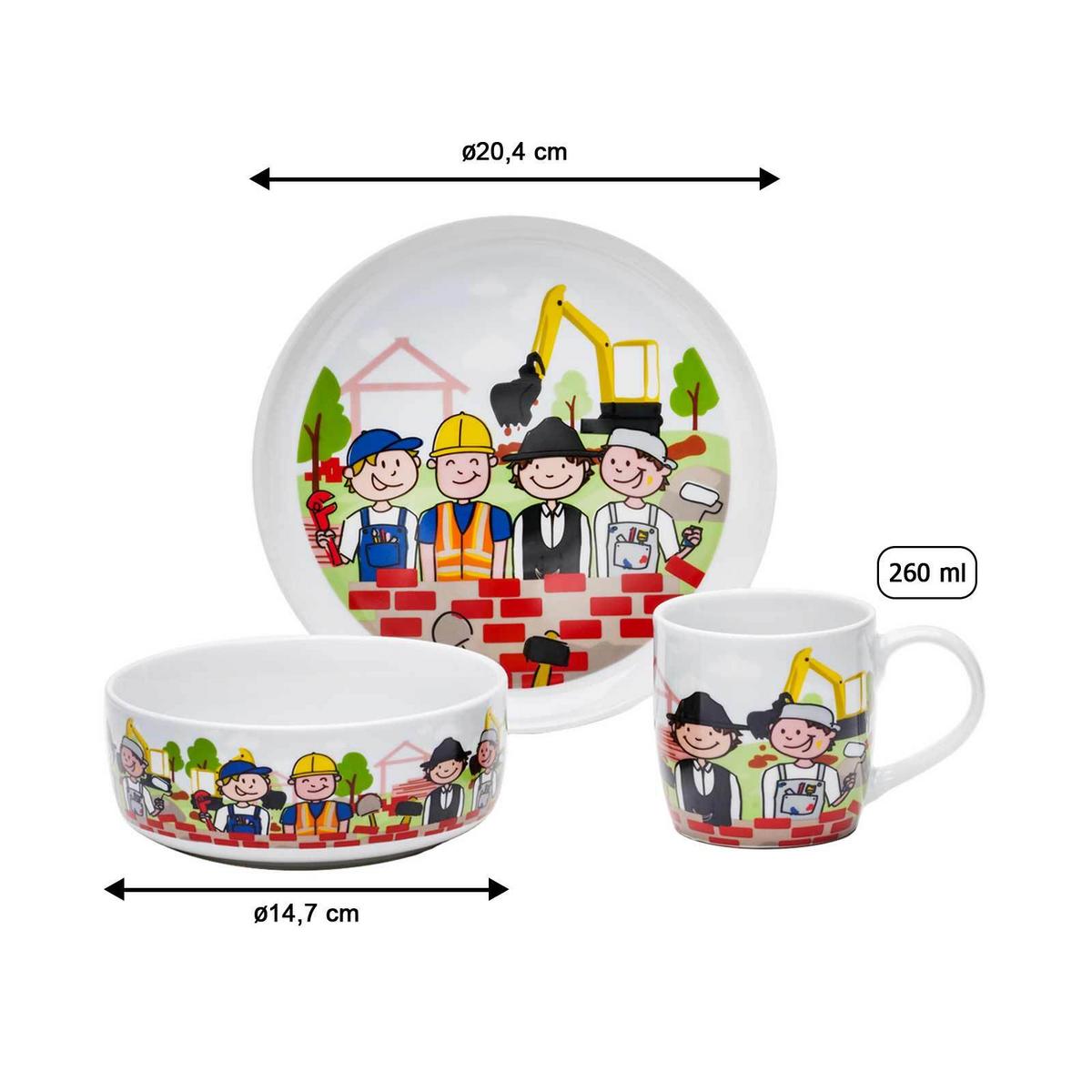 KINDERGESCHIRR SET Baustelle bunt 3-tlg. - Multicolor, Keramik (2/2/2cm) - Van Well