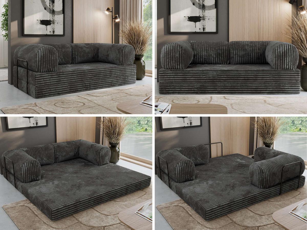 3-SITZER SOFA ORSETTO - Grau Cord - Schwarz/Grau, Textil/Metall (200/70/100cm) - MKS
