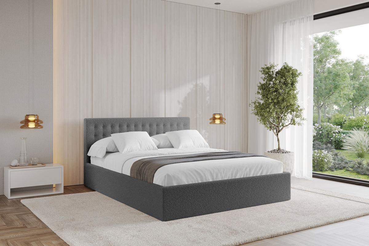 POLSTERBETT mit Bettkasten und Lattenrost, Boxbett ohne Matratze - PARI 140x200 Grau - Schieferfarben, Holzwerkstoff/Textil (140/200cm) - ALTDECOR