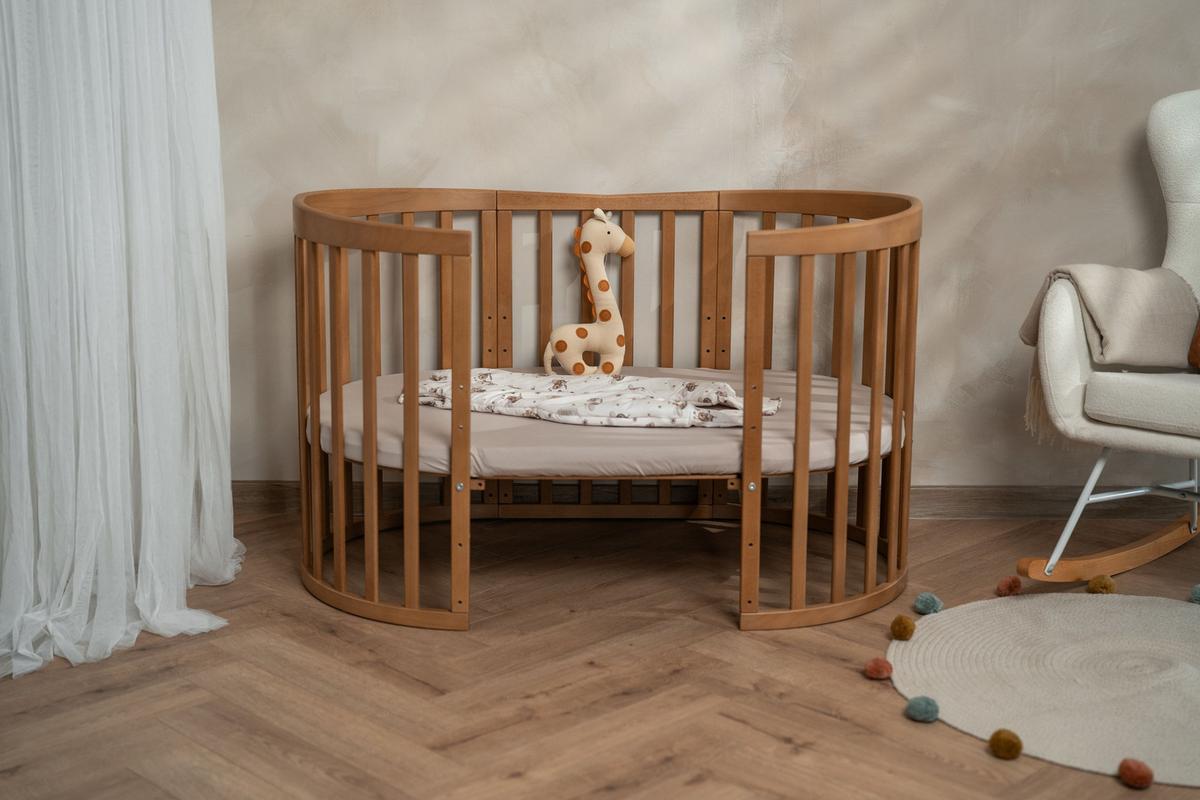 BABYBETT Vintage Oval 7in1 mit Matratze - Braun, Holz/Textil (73/124cm) - waldin