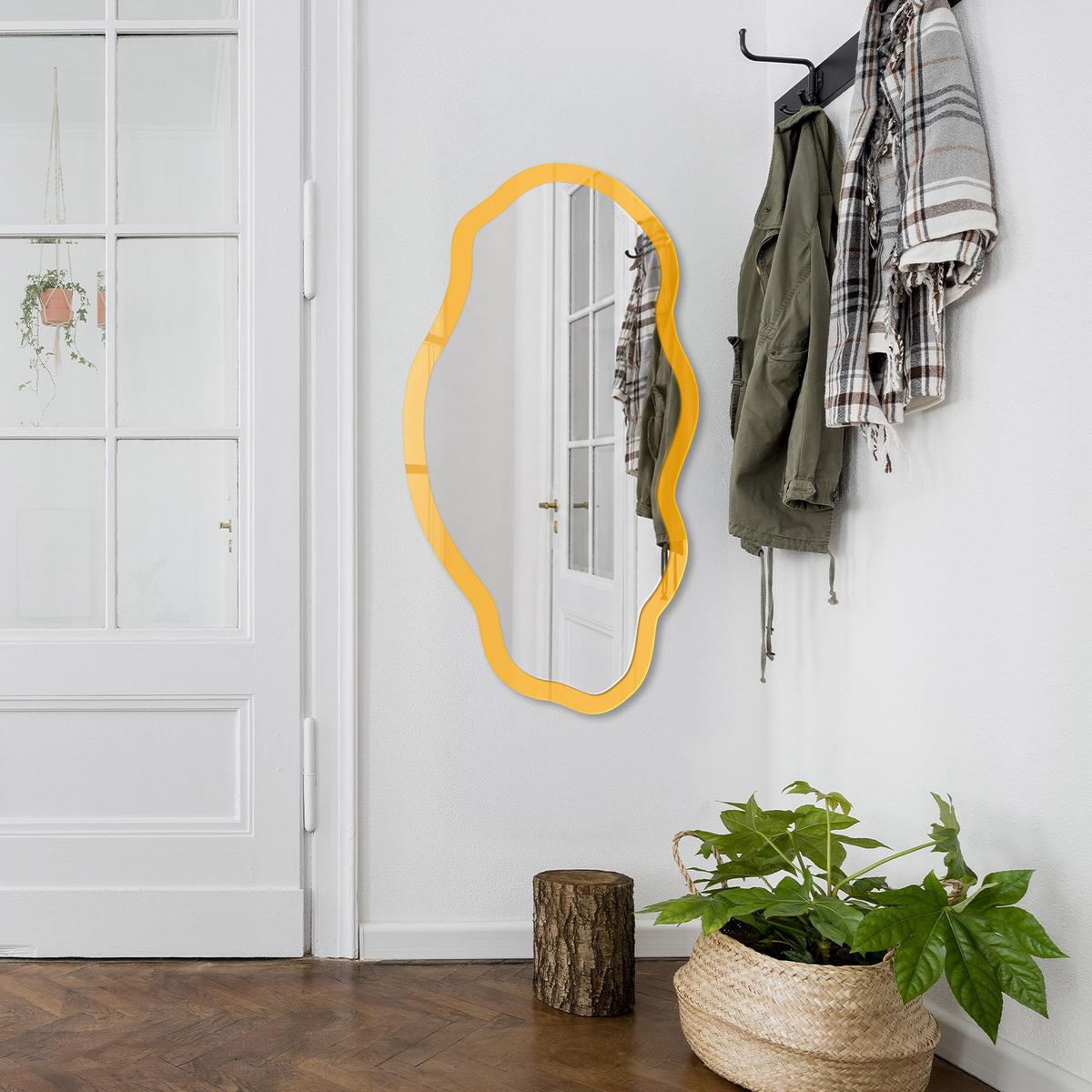 SPIEGEL 90x45 cm asymmetrisch mit Druck - Steingelb - Transparent, Glas (45/90/0.4cm) - TULUP