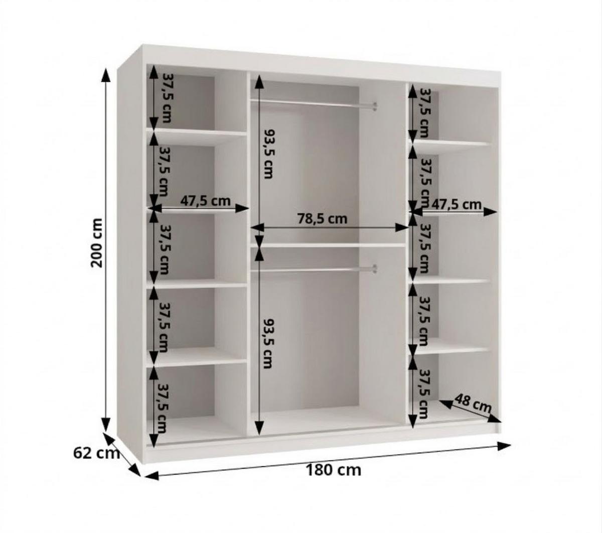 SCHIEBETÜRENSCHRANK mit Spiegel LUCY 200/180/62 2-türig - Silberfarben/Weiß, Holz (180/200/62cm) - MÖBEL KRYSPOL