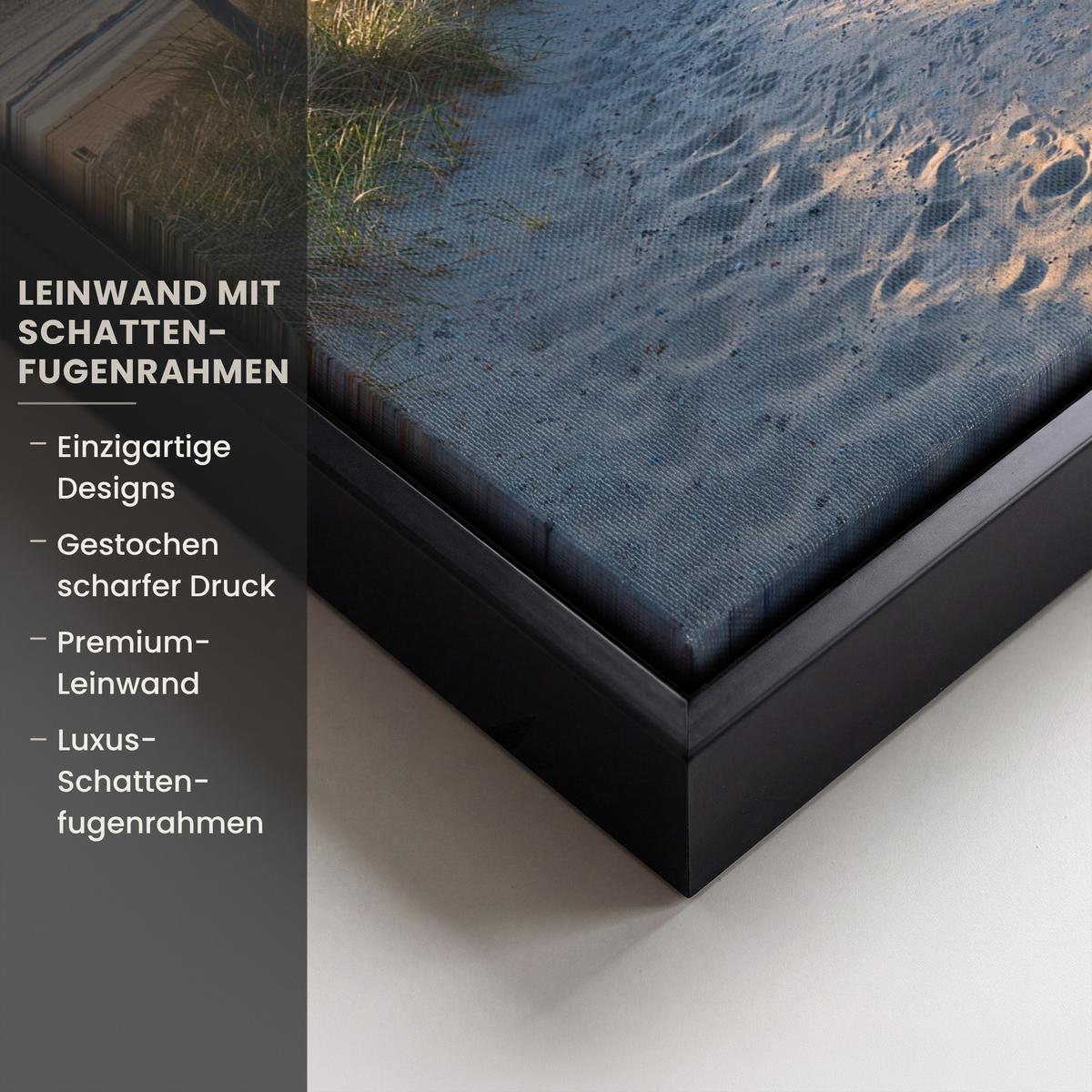 LEINWAND Bilder mit Rahmen - Sonnenuntergang - Strand - Düne - Gras - Ufer - 20x30 - Sandfarben, Textil (20/30cm) - MuchoWow