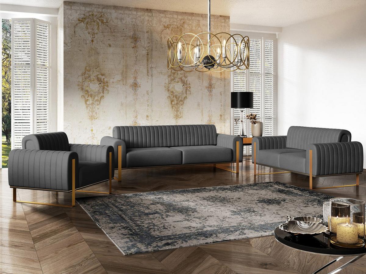 SOFA Parissa 228 cm - Goldfarben/Grau, Textil/Metall (228/79/92cm) - Selsey